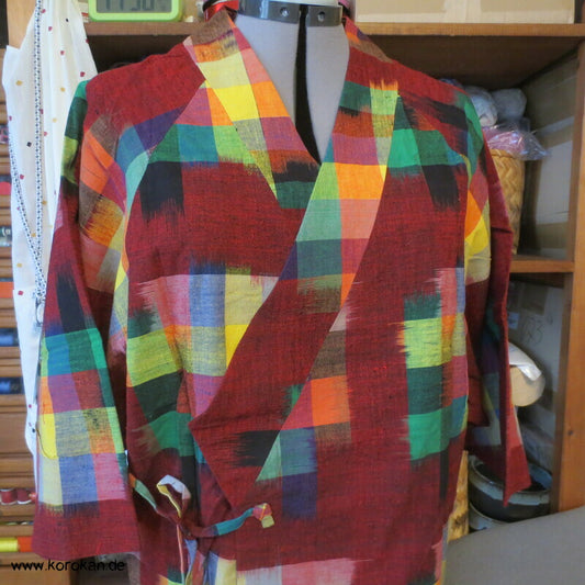 Dochugi Kimono Raglan Jacke, Kasuri Karo regenbogenbunt