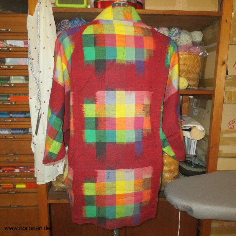 Dochugi Kimono Raglan Jacke, Kasuri Karo regenbogenbunt