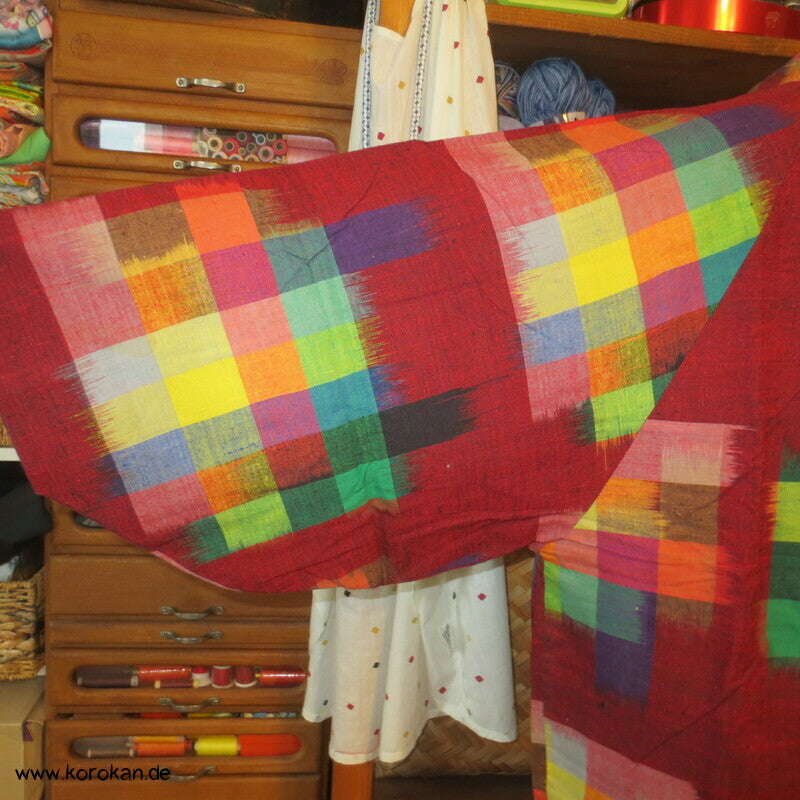 Dochugi Kimono Raglan Jacke, Kasuri Karo regenbogenbunt