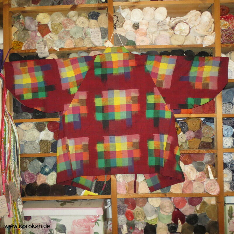 Dochugi Kimono Raglan Jacke, Kasuri Karo regenbogenbunt