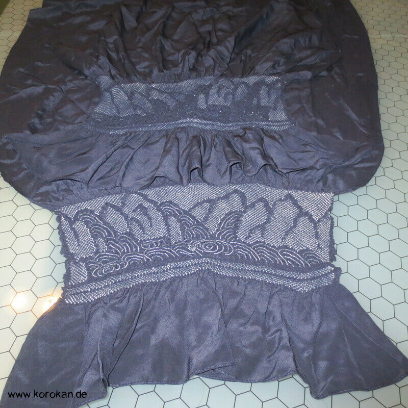 Wellen um Felsen Shibori Heko Obi - Chirimen Crepe