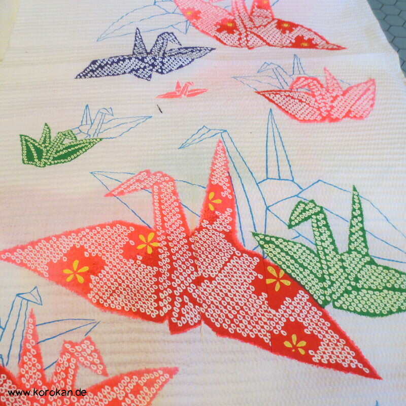 Seersucker Kinder Kimono Stoff, Origami Kraniche