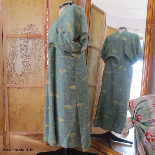 Fächer auf Wellen Chirimen Seiden Crepe Wickel - Kleid