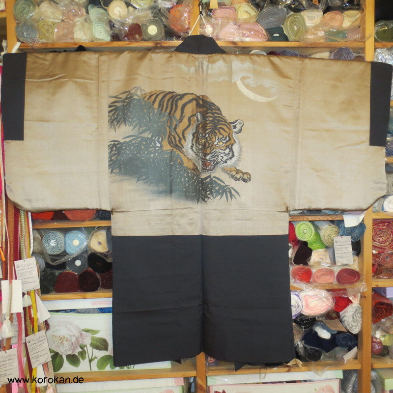 gewebter Tiger Futter / Tsumugi Haori Männer Kimono Jacke, mit Himo