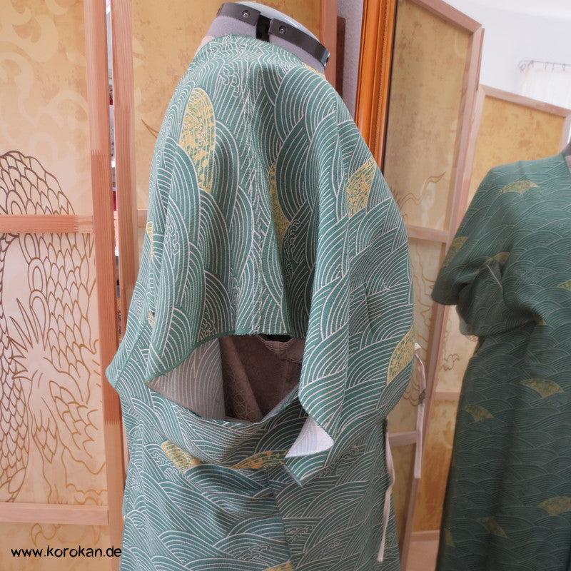 Fächer auf Wellen Chirimen Seiden Crepe Wickel - Kleid