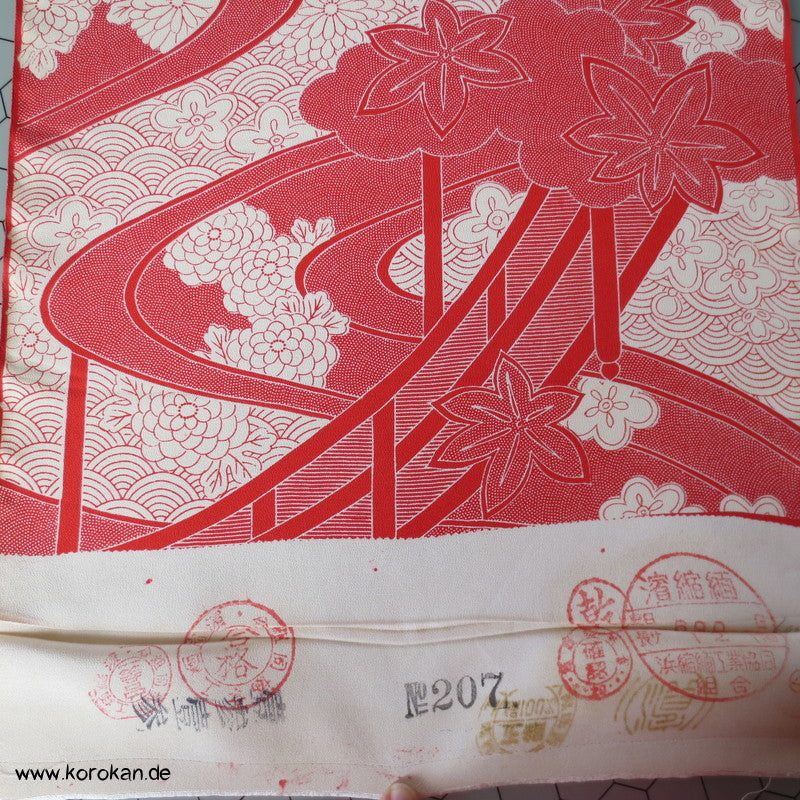 Seidenstoff für Komon Kimono, Brücke und Fluß