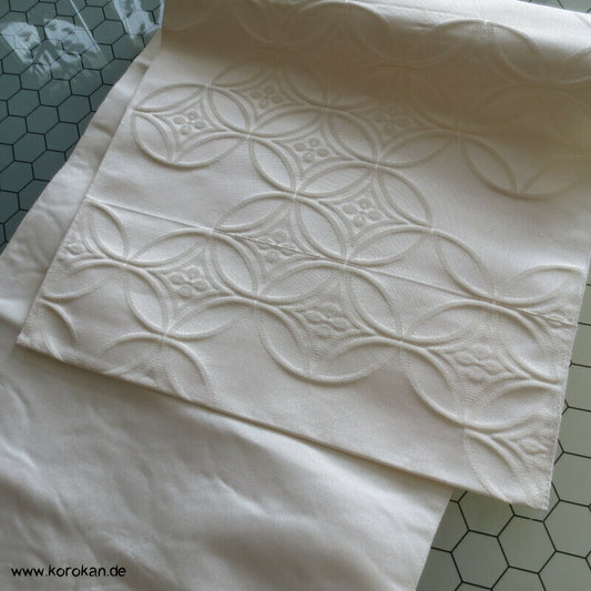 Nagoya Obi Seidenbrokat, Shippo naturweiß