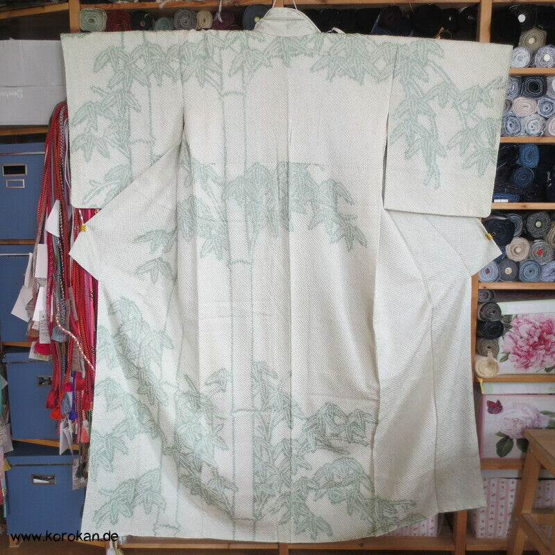 Full Shibori jade Bambus Homongi Seiden Kimono