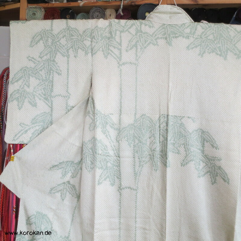 Full Shibori jade Bambus Homongi Seiden Kimono