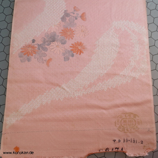 Shibori Flußlauf und Blüten Segaiha Damast japanische Kimono Seiden Stoffrolle