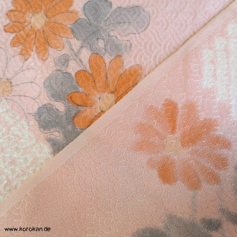 Shibori Flußlauf und Blüten Segaiha Damast japanische Kimono Seiden Stoffrolle