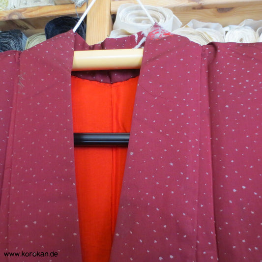 weinrot mit gewebten Silberdisteln Jacquard Seiden Kimono