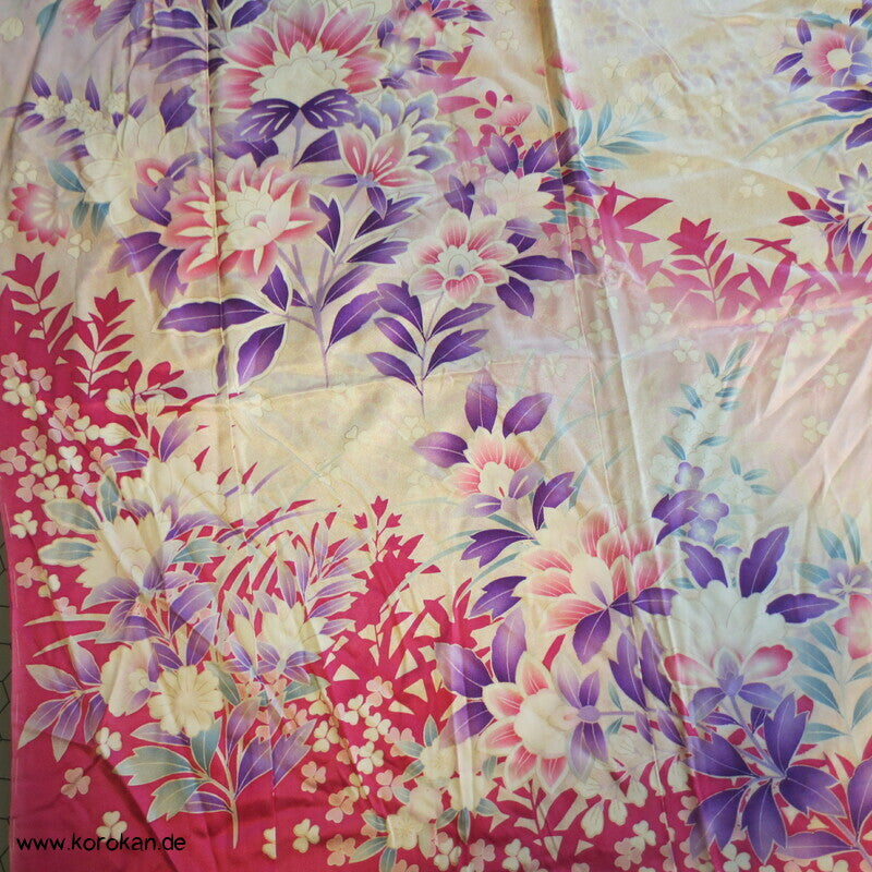 rosa, pink, lila Blumen Seiden Karieba für Furisode Kimono
