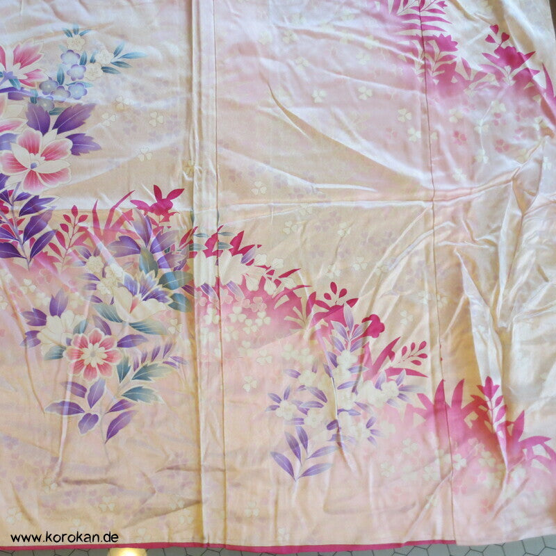 rosa, pink, lila Blumen Seiden Karieba für Furisode Kimono