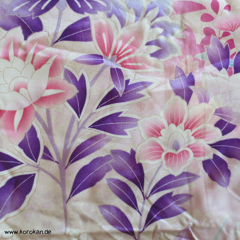 rosa, pink, lila Blumen Seiden Karieba für Furisode Kimono