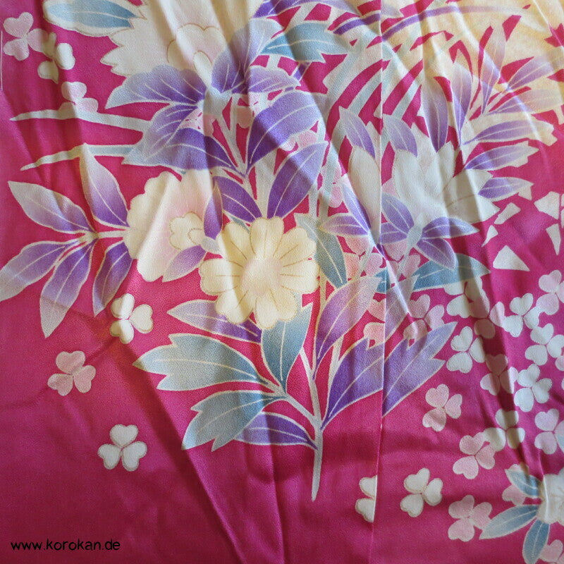 rosa, pink, lila Blumen Seiden Karieba für Furisode Kimono