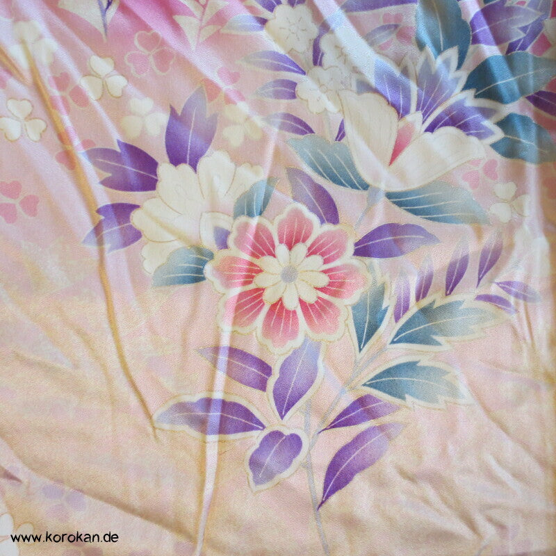 rosa, pink, lila Blumen Seiden Karieba für Furisode Kimono