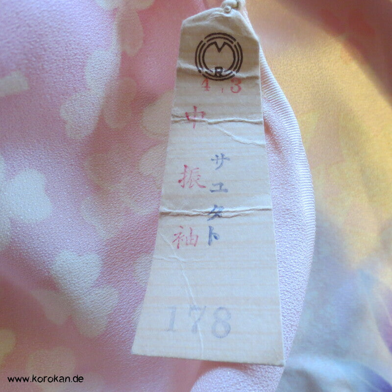 rosa, pink, lila Blumen Seiden Karieba für Furisode Kimono
