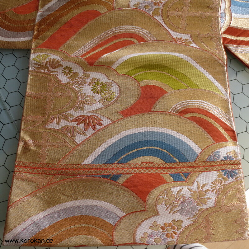 Fukuro Obi Seidenbrokat Wolkenwellen