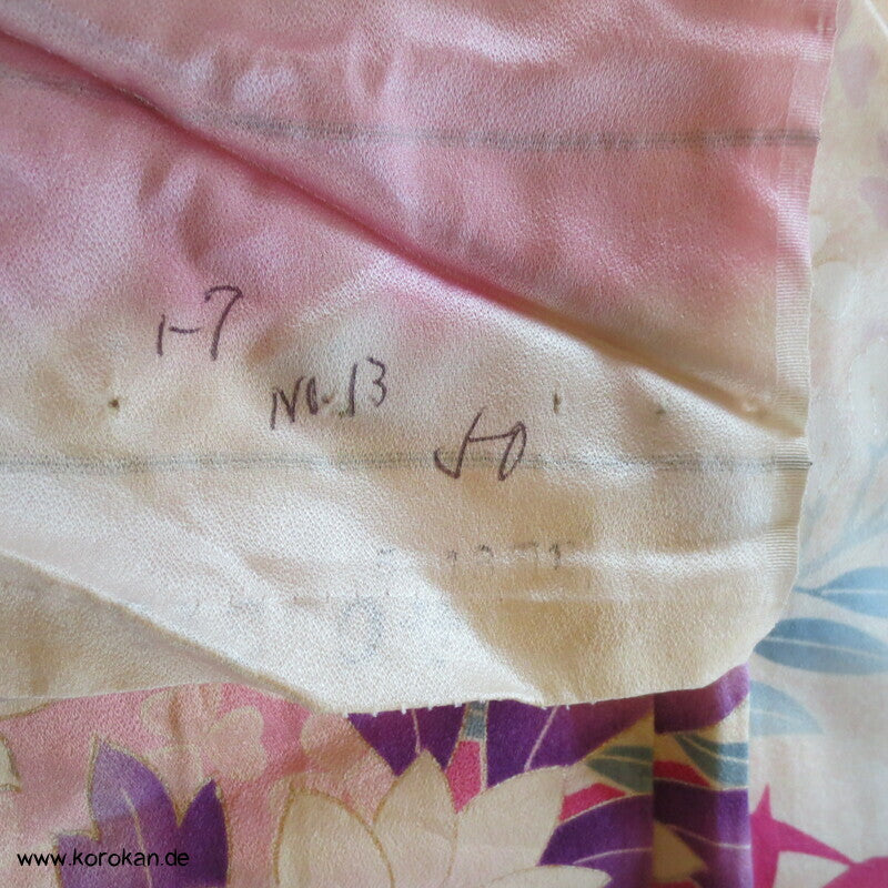 rosa, pink, lila Blumen Seiden Karieba für Furisode Kimono