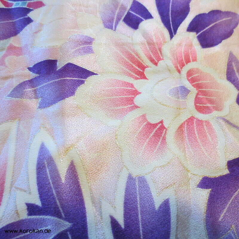 rosa, pink, lila Blumen Seiden Karieba für Furisode Kimono