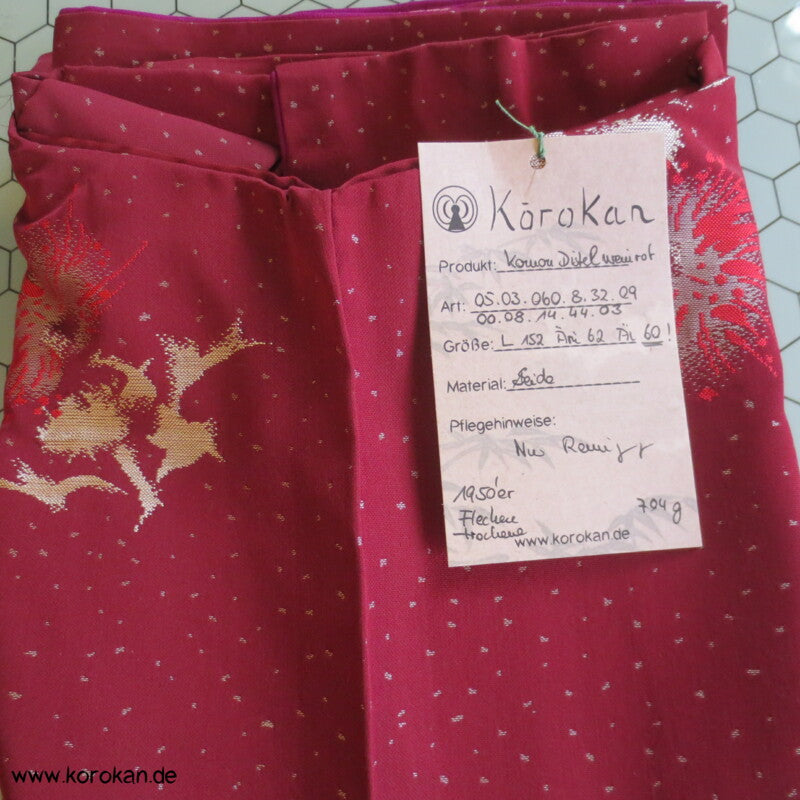 weinrot mit gewebten Silberdisteln Jacquard Seiden Kimono