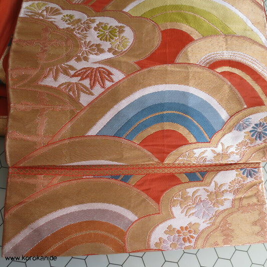 Fukuro Obi Seidenbrokat Wolkenwellen
