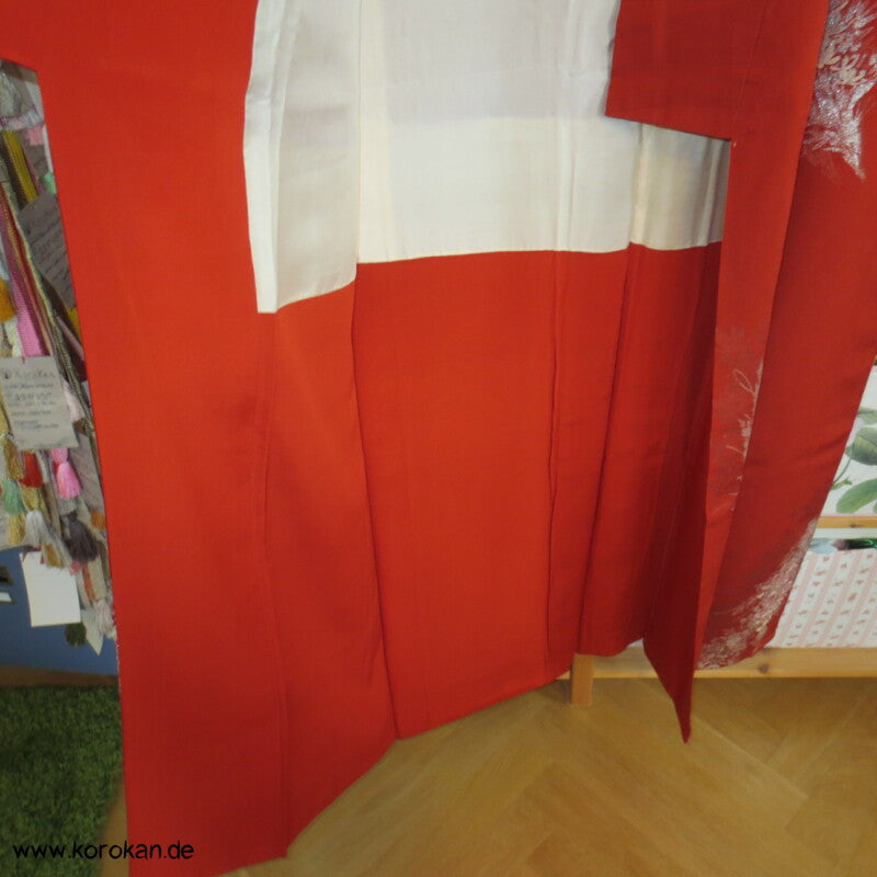 rostrot mit glänzenden Zweigen Seiden - Lurex Jacquard Komon Kimono