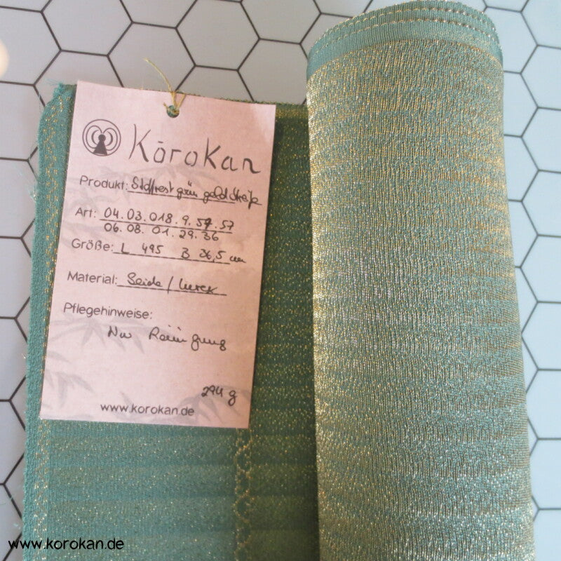 gold graugrüne Ombré Kettstreifen Kimono Stoffrest, Seidenbrokat