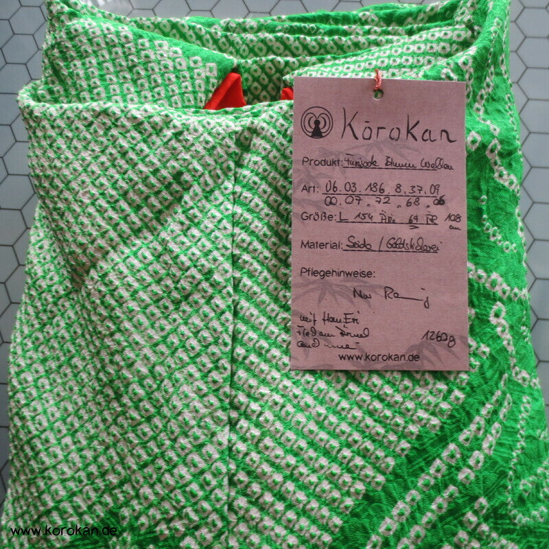 Kimono Full Shibori Päonien und Wellen Furisode, mit Goldstickerei