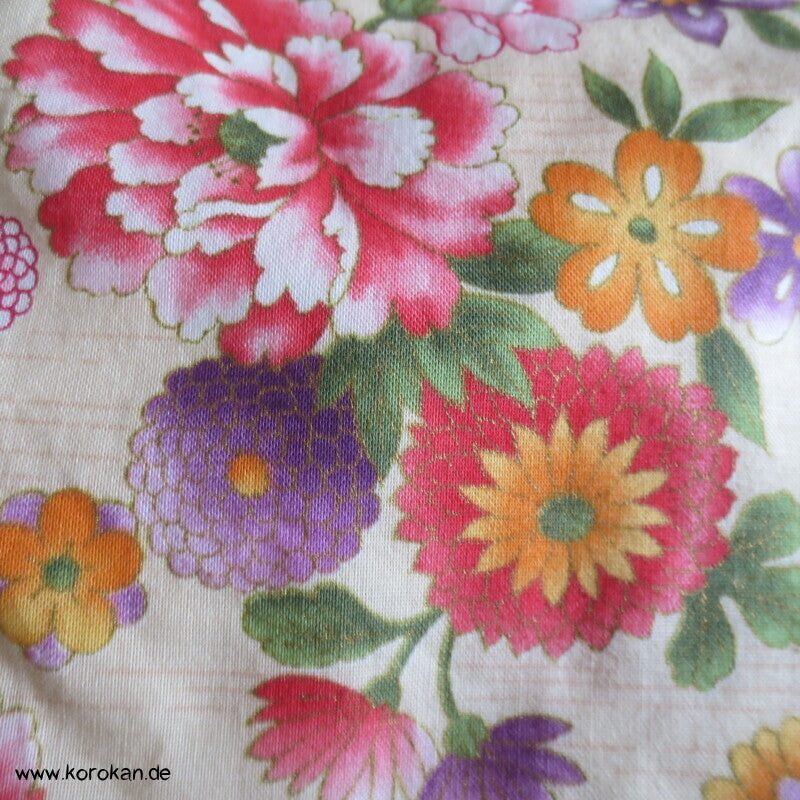 großer Kinchaku Zugbeutel - Tasche Blumen auf Baumwolle für Yukata Kimono