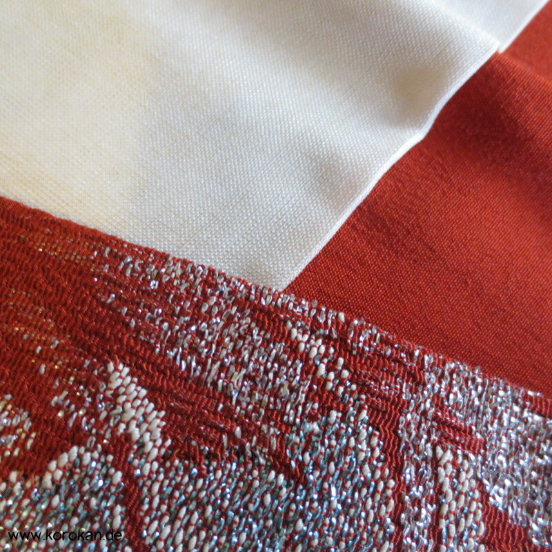 rostrot mit glänzenden Zweigen Seiden - Lurex Jacquard Komon Kimono