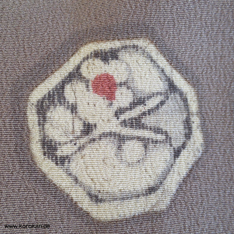 Khaki mit Musterkreisen Seidencrepe Komon Kimono