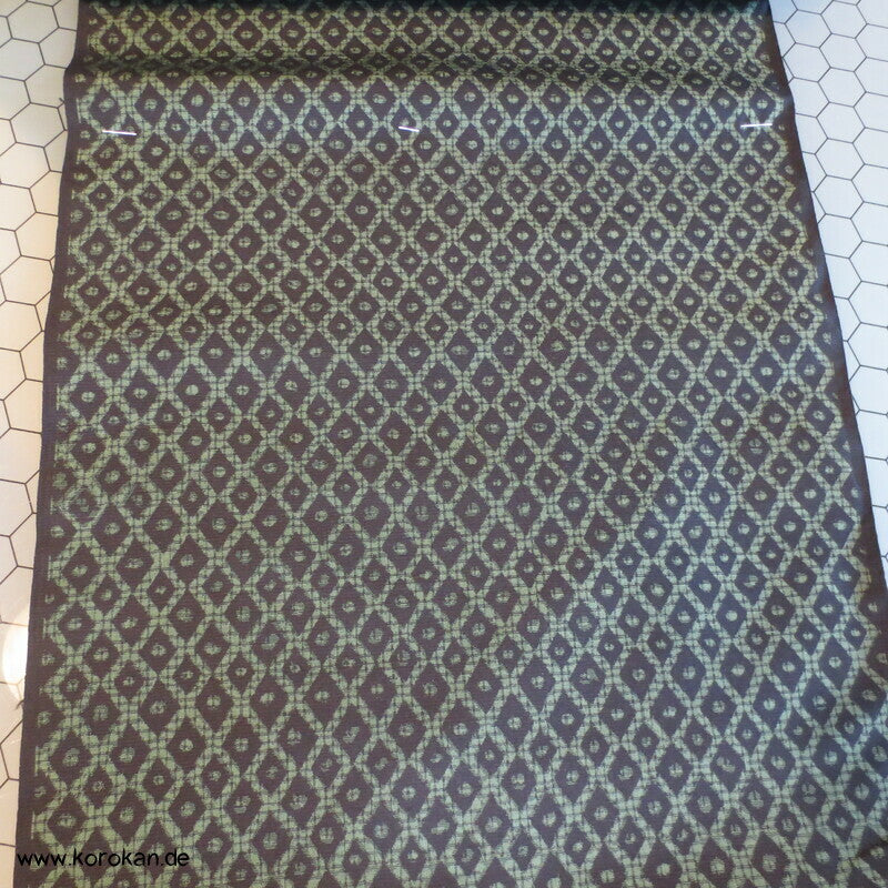 Stoffrolle Tsumugi Kimono Seide Tanmono, grün schwarze Rauten