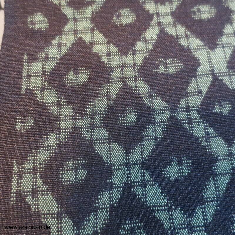 Stoffrolle Tsumugi Kimono Seide Tanmono, grün schwarze Rauten