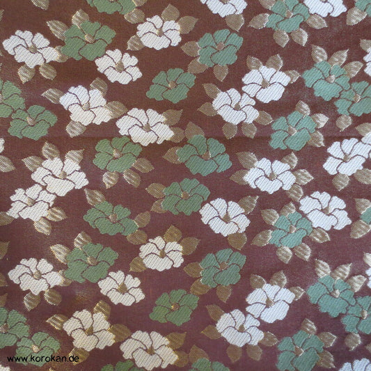 Kamelien auf rotbraun Fukuro Obi Seidenbrokat Kimonogürtel