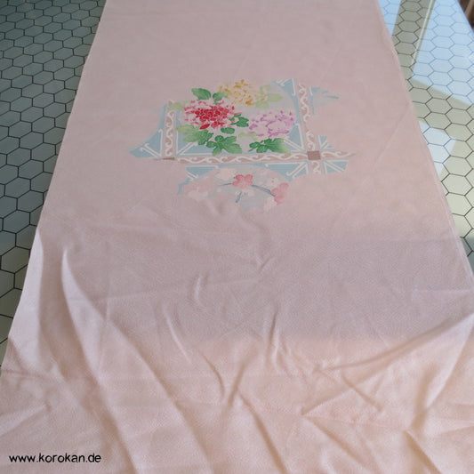 Pfingstrosenmuster rosa rot Tanmono, Yuzen Kimono Seidendamast Stoffrolle