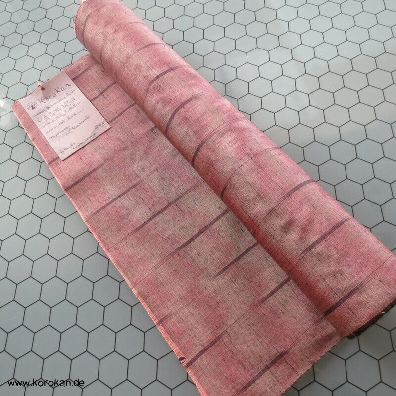 Kimono Tsumugi Seide Tanmono Stoffrolle grau - rosa Streifen Kasuri