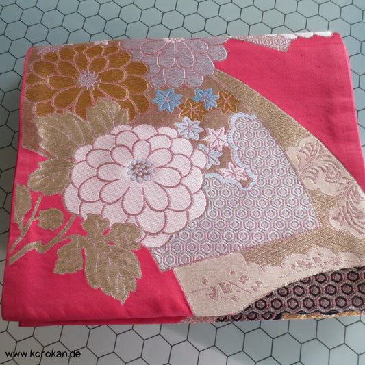 Kiku und Fächer auf azalee Seidenbrokat Fukuro Obi