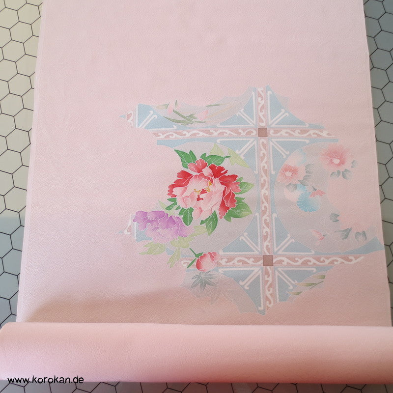 Pfingstrosenmuster rosa rot Tanmono, Yuzen Kimono Seidendamast Stoffrolle