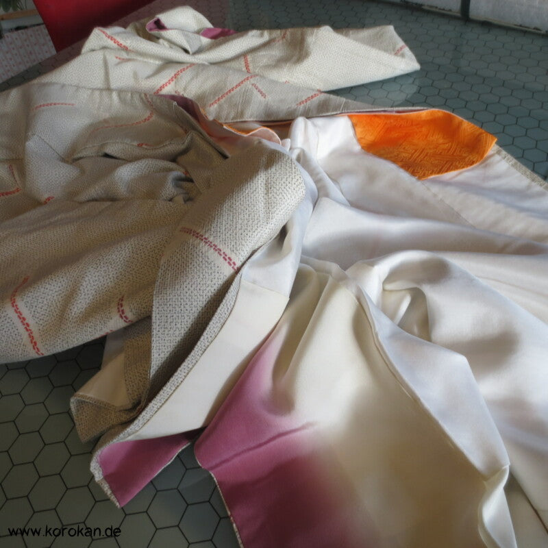 Shibori Higaki Flechtmuster Kasuri Tsumugi Seiden Kimono