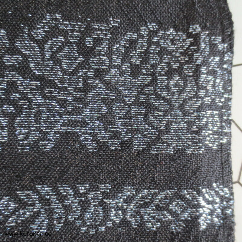 schwarz silber Bordüren Wolle / Lurex Araihari Haori Kimonostoff