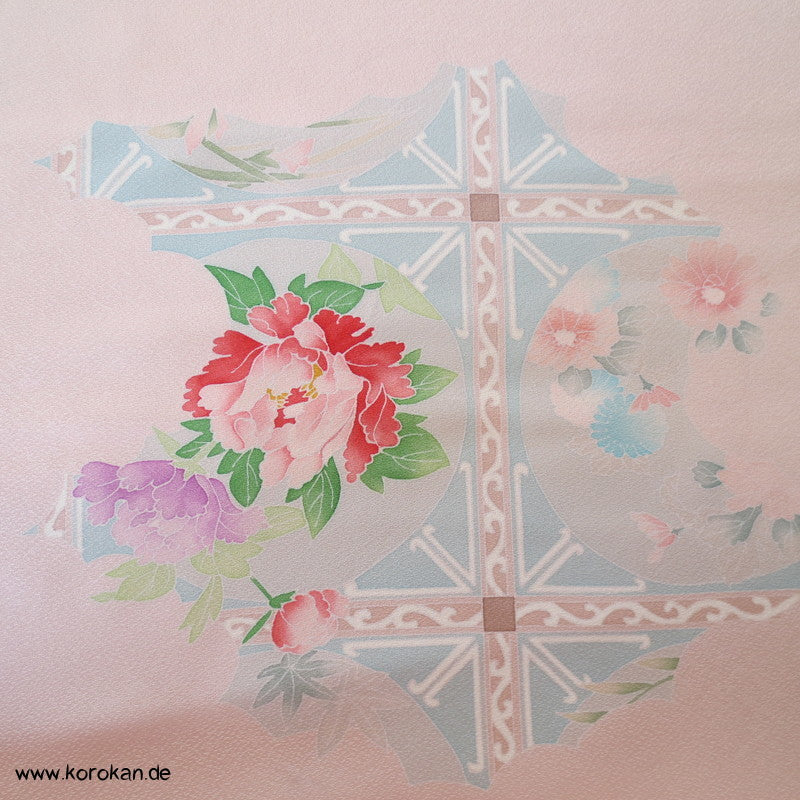Pfingstrosenmuster rosa rot Tanmono, Yuzen Kimono Seidendamast Stoffrolle
