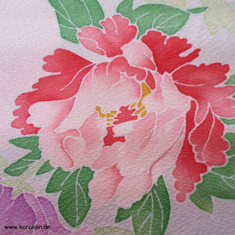 Pfingstrosenmuster rosa rot Tanmono, Yuzen Kimono Seidendamast Stoffrolle