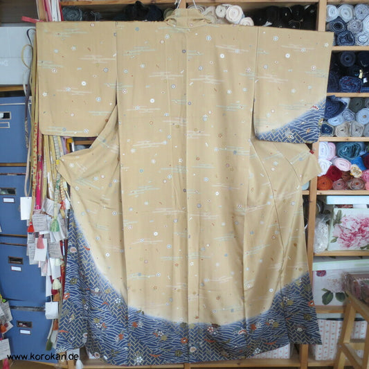 Japan Seidencrepe Homongi Kimono Sandstrand Flußufer