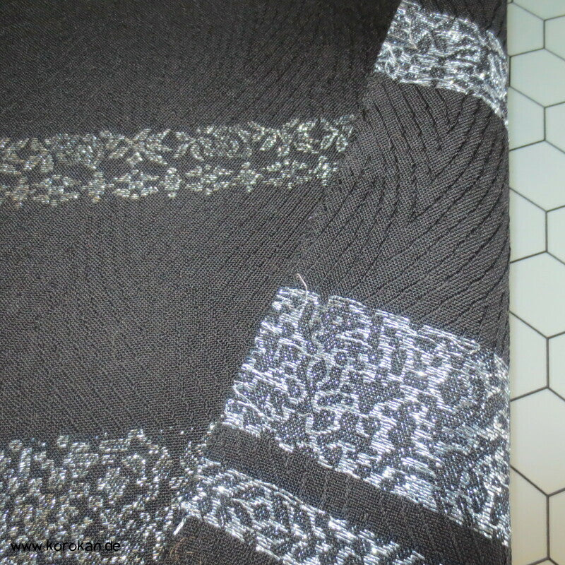 schwarz silber Bordüren Wolle / Lurex Araihari Haori Kimonostoff