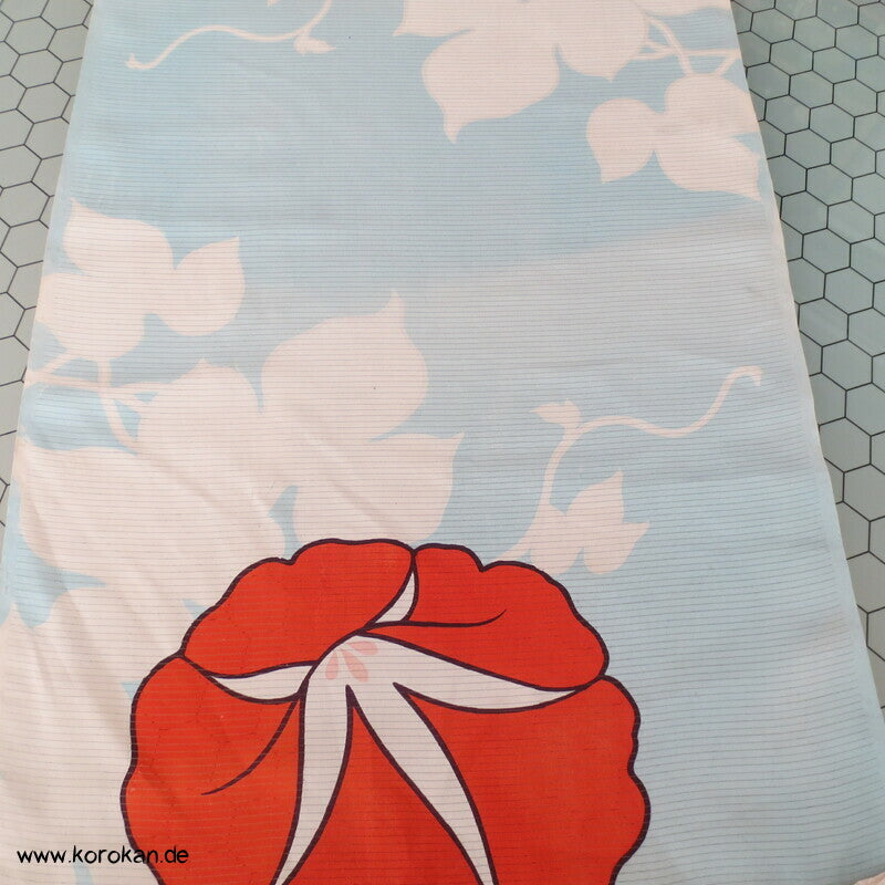 roten Asagao auf hellblau Sommer Kimono Rho Seide