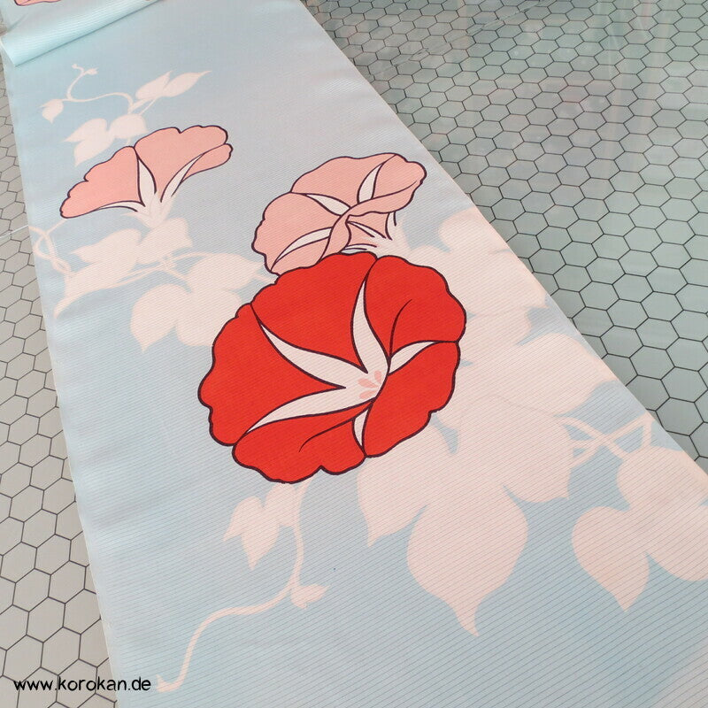 roten Asagao auf hellblau Sommer Kimono Rho Seide