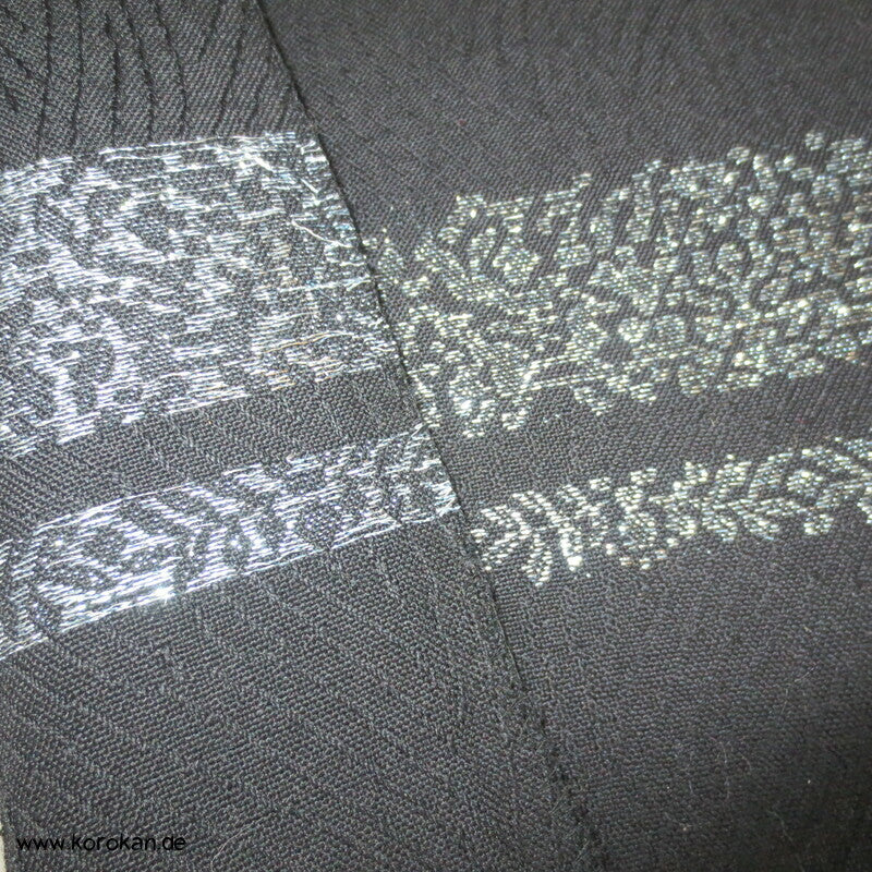 schwarz silber Bordüren Wolle / Lurex Araihari Haori Kimonostoff
