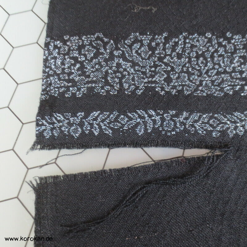 schwarz silber Bordüren Wolle / Lurex Araihari Haori Kimonostoff